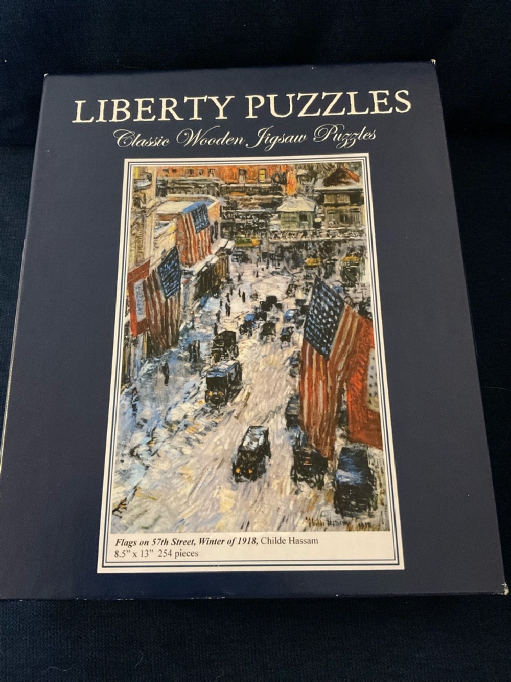 Liberty wooden jigsaw puzzle, Flags on 57th Street, Winter of 1918 Childe Hassam